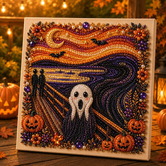 🎃👻 Premium 3D Pearl Halloween Wall Art Kit | Luxury Flocked Canvas with Scratch-Resistant Non-Fading Pearl Beads DIY Spooky Decor – 📦✨