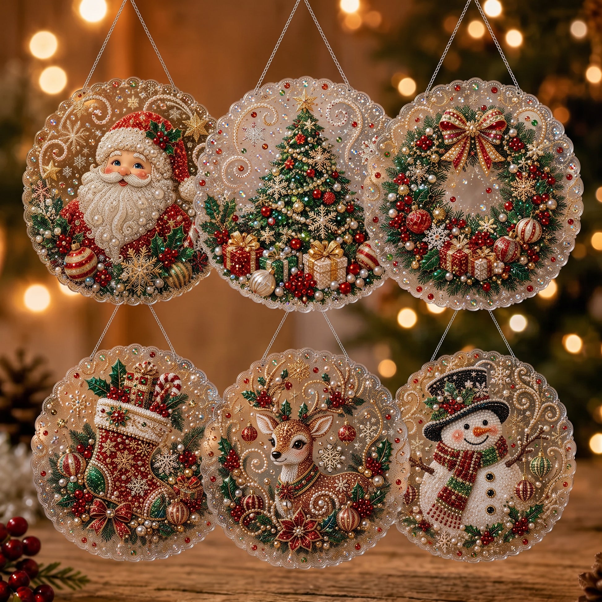 Christmas Pearl Diamond Art Hanging Ornament Kit 🎄✨ – Luxury Flocked Canvas & Non‑Fading Pearl Beads DIY Holiday Décor