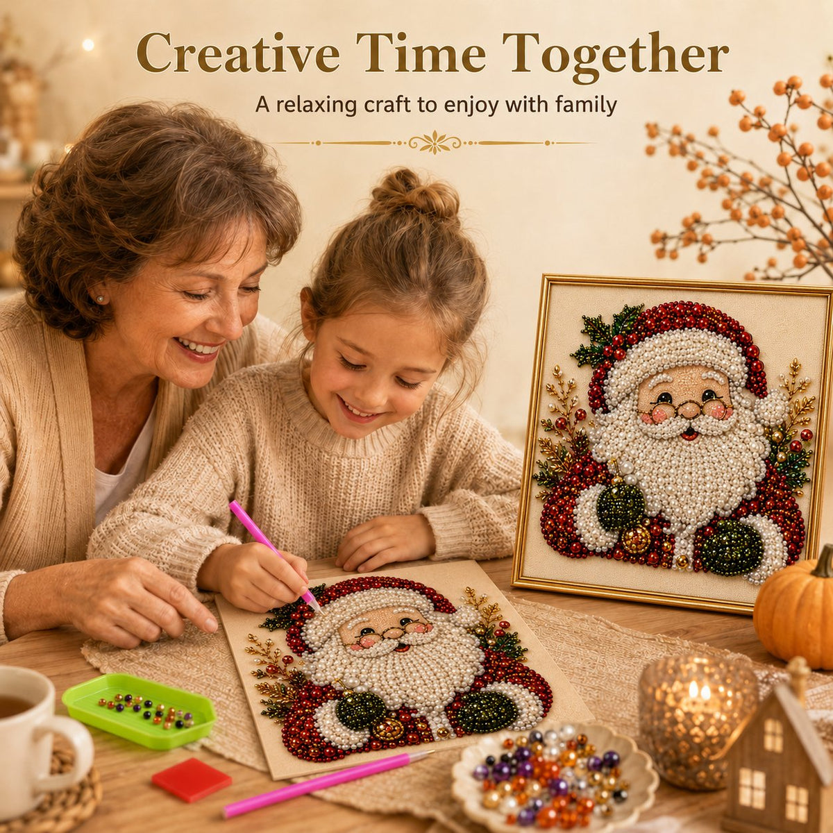 🧘Relaxing & Beginner-Friendly-💎DIY Christmas Pearl Diamond Painting Art Kit With Frame（7.87in*7.87in)