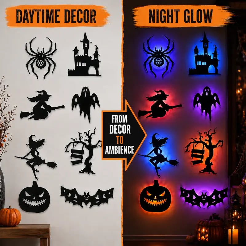 🎃 Halloween LED Silhouette Wall Light Stickers – Spooky Glow Made Easy! 👻✨