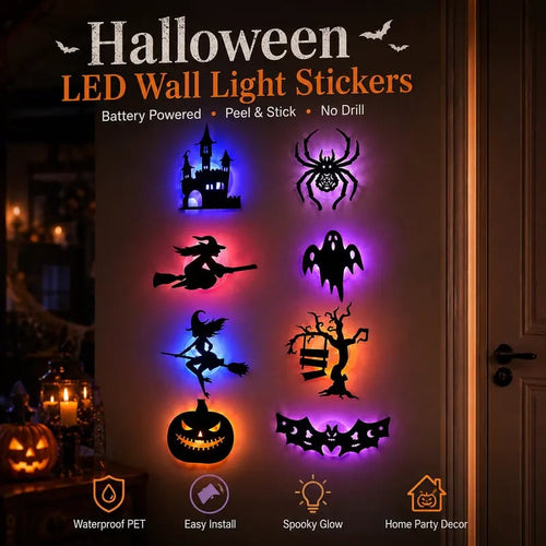 🎃 Halloween LED Silhouette Wall Light Stickers – Spooky Glow Made Easy! 👻✨