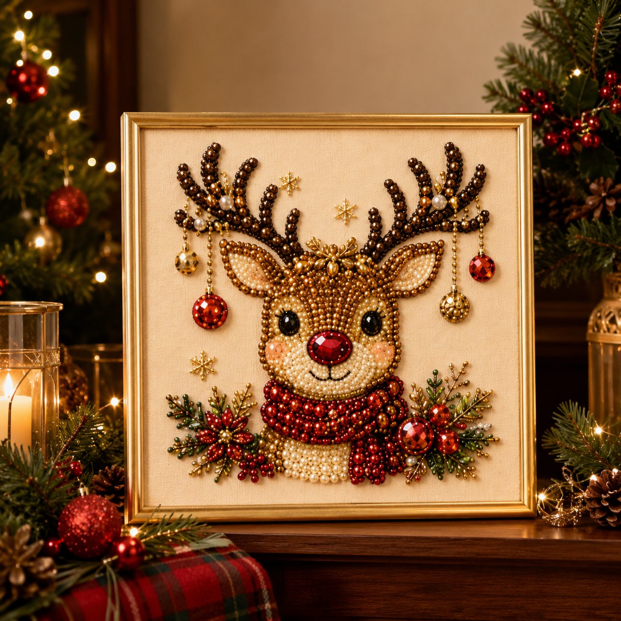 🧘Relaxing & Beginner-Friendly-💎DIY Christmas Pearl Diamond Painting Art Kit With Frame（7.87in*7.87in)