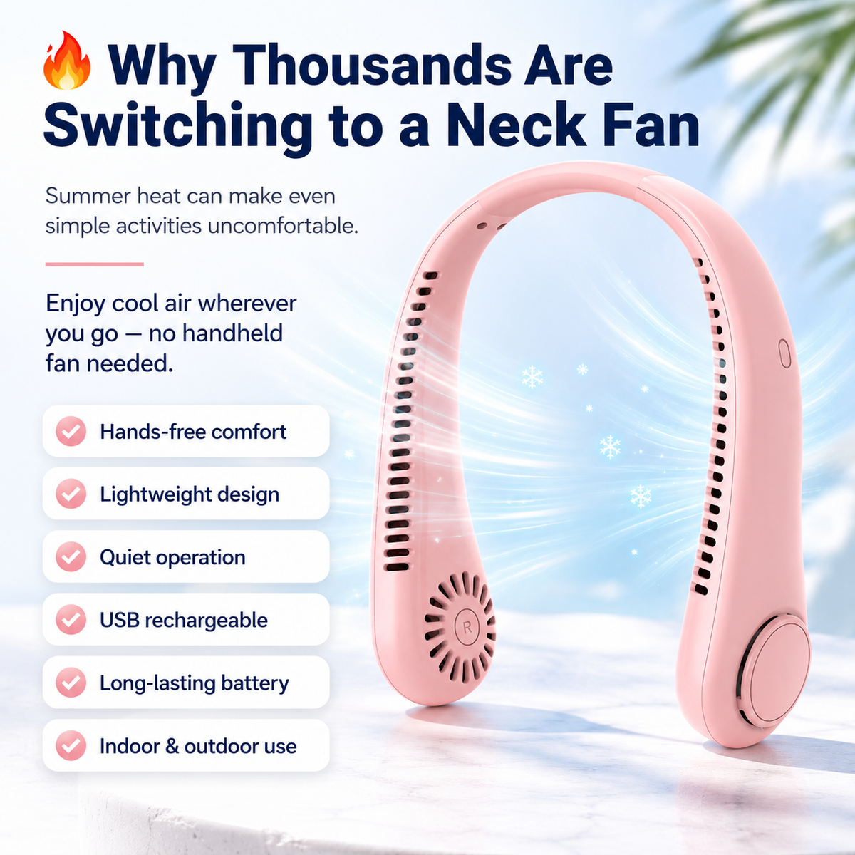⚡ 49% off today – ❄️ Stay cool anywhere – New portable neck fan | Hands-free • Lightweight • USB rechargeable