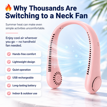 ⚡ 49% off today – ❄️ Stay cool anywhere – New portable neck fan | Hands-free • Lightweight • USB rechargeable