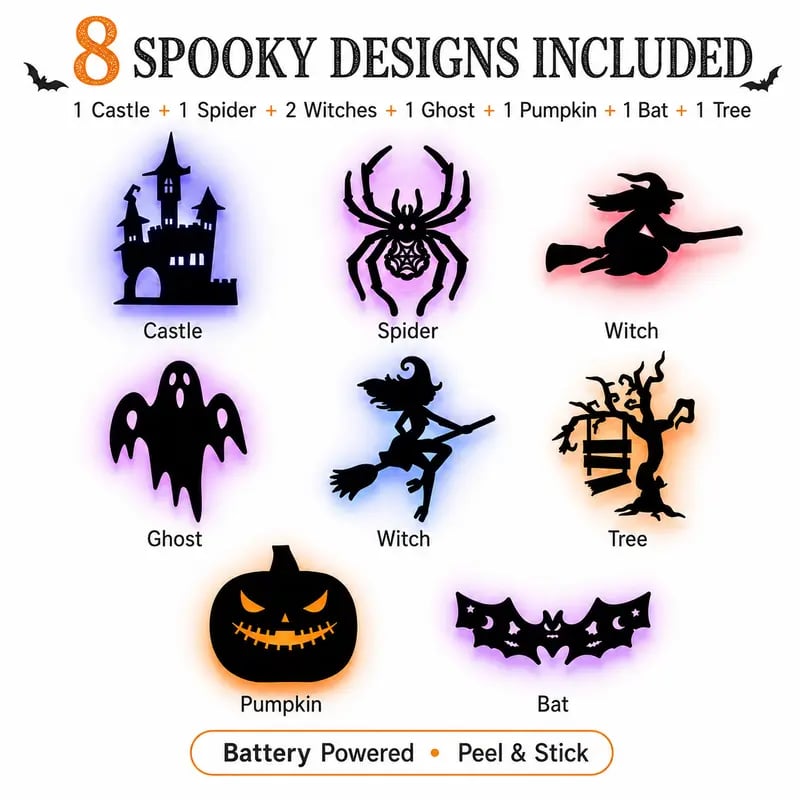 🎃 Halloween LED Silhouette Wall Light Stickers – Spooky Glow Made Easy! 👻✨