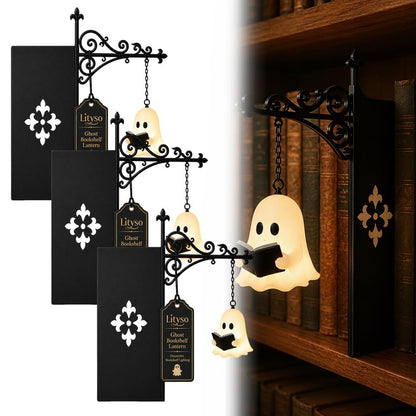 Cute Ghost Reading Book Lamp - Cozy Halloween LED Night Light & Bookshelf Decor