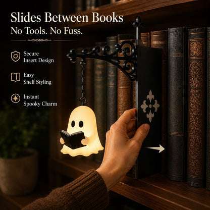 Cute Ghost Reading Book Lamp - Cozy Halloween LED Night Light & Bookshelf Decor