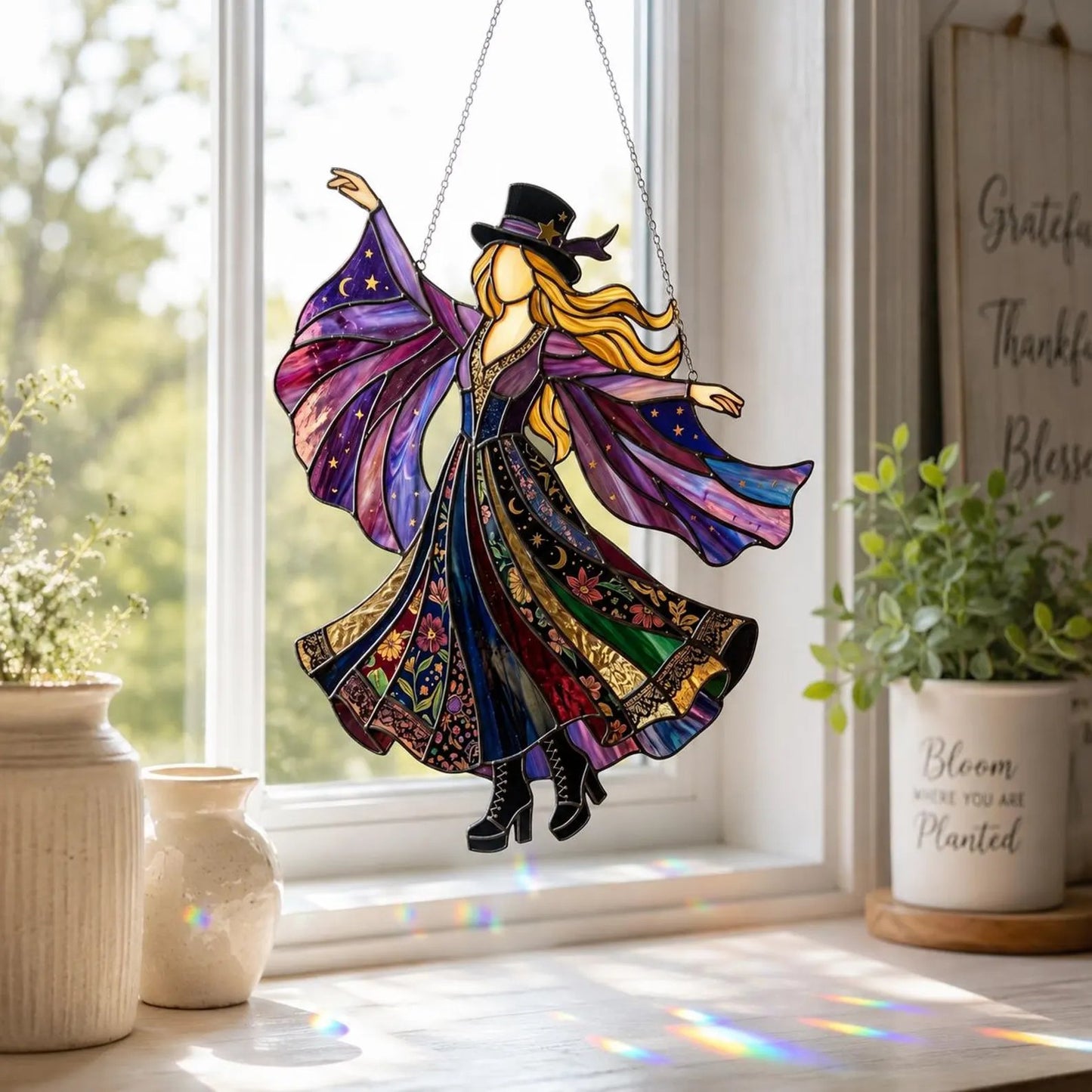 💥 LAST DAY 57% OFF - 💃 Stevie Nicks 🤘 Handmade Stained Glass Spinning Suncatcher