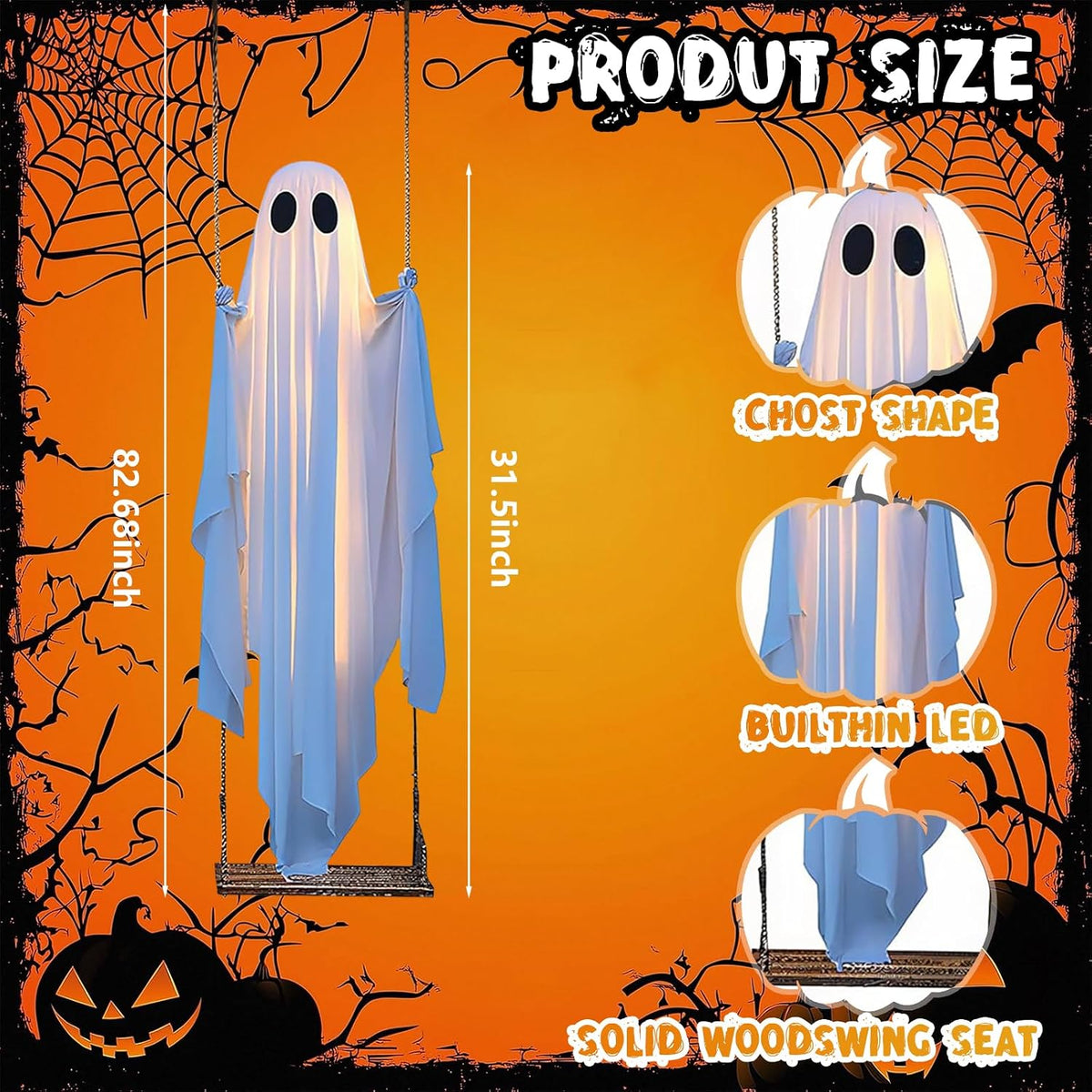 🎁 HOT DEAL – Up to 49% OFF 🔥 Halloween Outdoor Hanging Swing Ghost Decoration with String Lights