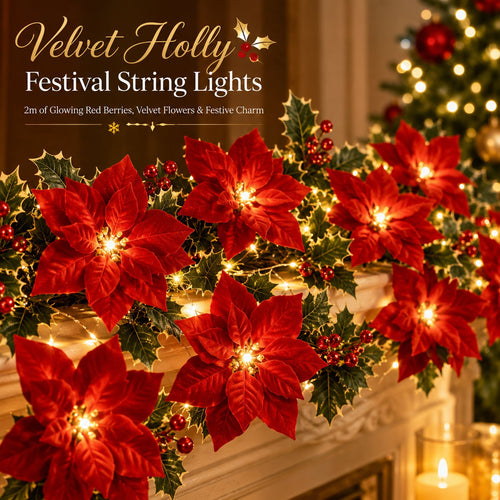 🌺 Velvet Flowers·Holly Berries·Warm Lights