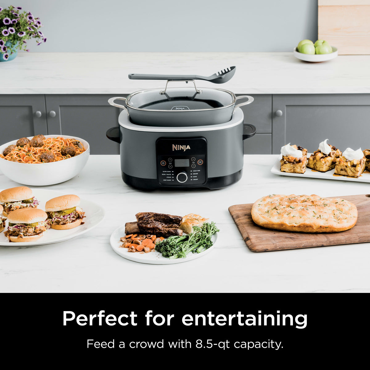 Ninja PossibleCooker Pro Sea Salt Grey side view