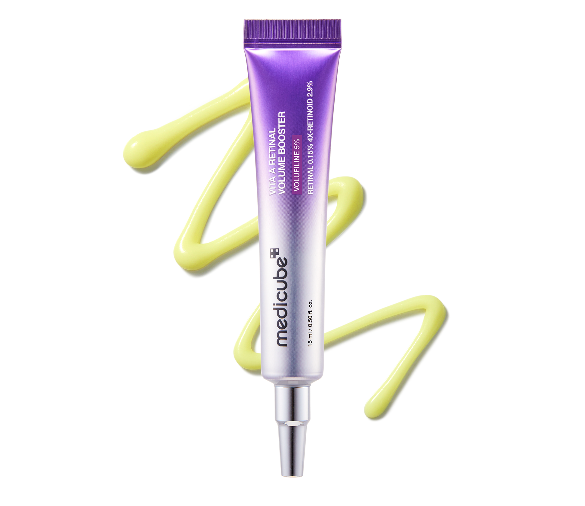 medicube Vita A Retinal Volume Booster tube with yellow formula texture